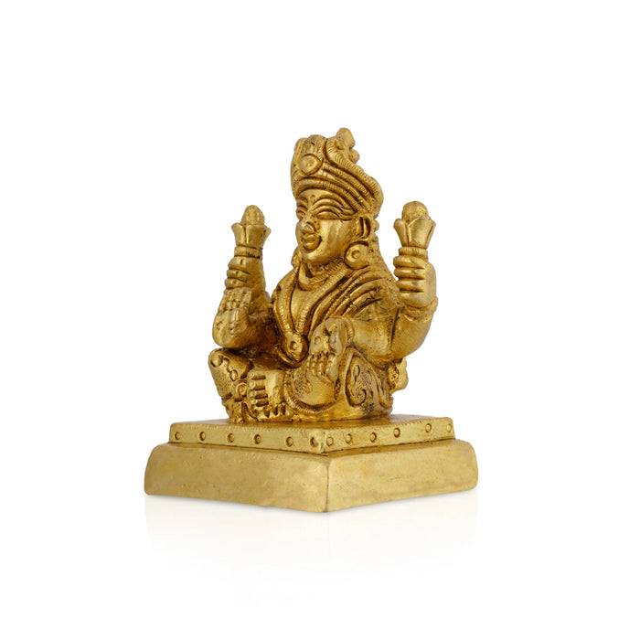 Lakshmi Sitting On Square Base - 2.5 x 1.75 Inches | Antique Brass Idol / Laxmi Devi Statue For Home & Pooja