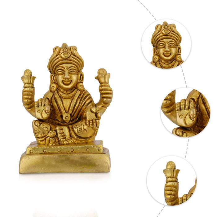 Lakshmi Sitting On Square Base - 2.5 x 1.75 Inches | Antique Brass Idol / Laxmi Devi Statue For Home & Pooja