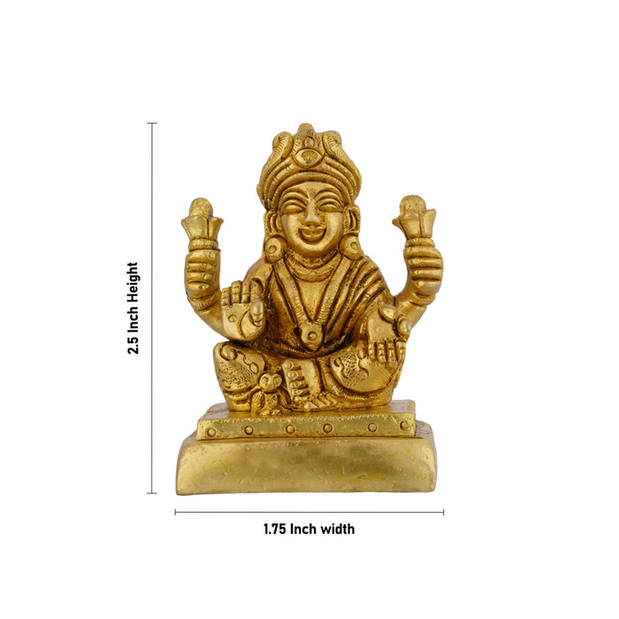 Lakshmi Sitting On Square Base - 2.5 x 1.75 Inches | Antique Brass Idol / Laxmi Devi Statue For Home & Pooja