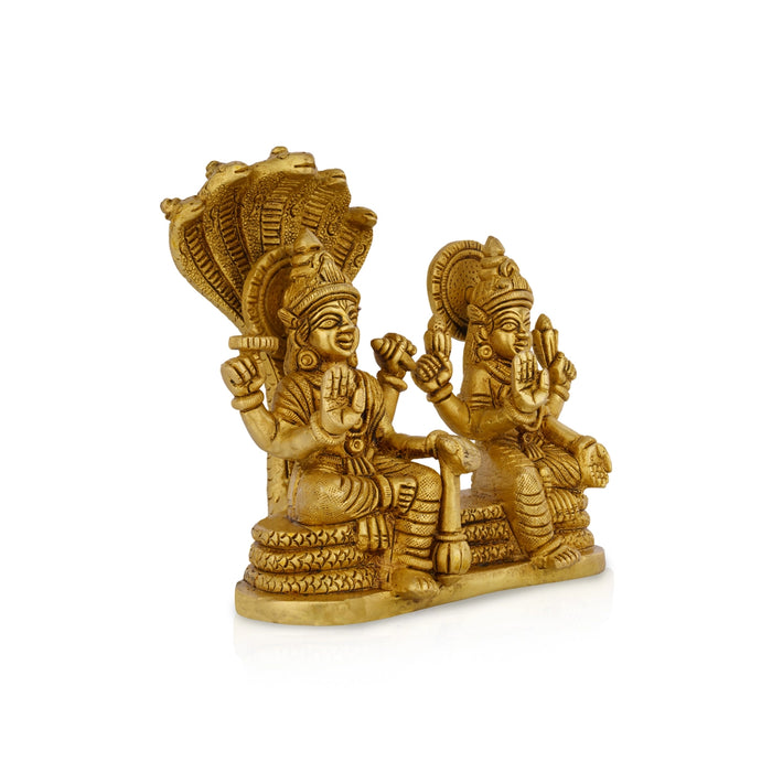 Vishnu Lakshmi Sitting on Sheshnag Murti - 2.75 x 5.75 | Brass Idol/ Vishnu Laxmi Statue For Pooja