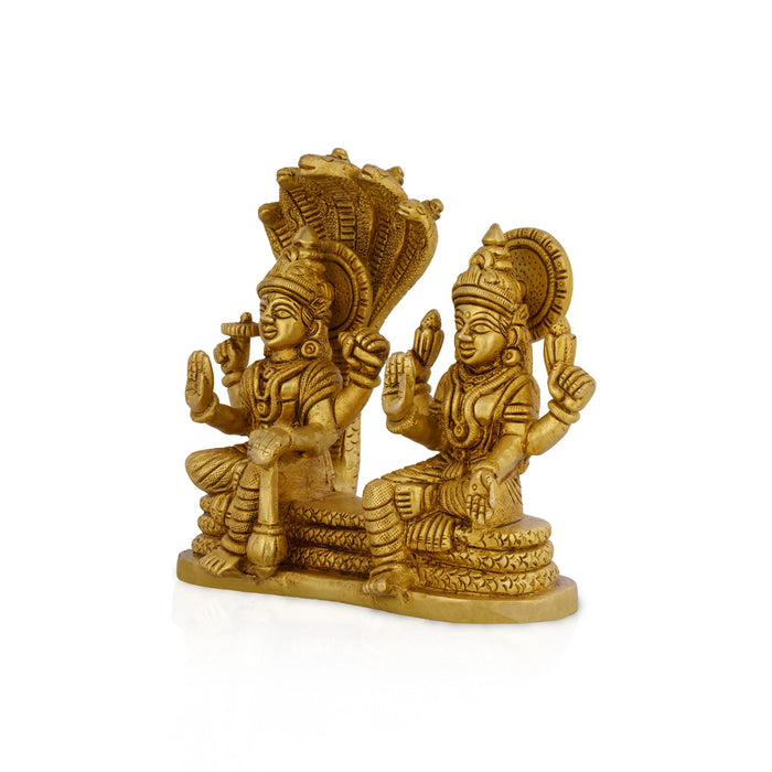 Vishnu Lakshmi Sitting on Sheshnag Murti - 2.75 x 5.75 | Brass Idol/ Vishnu Laxmi Statue For Pooja