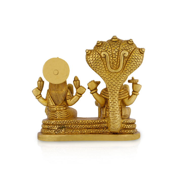 Vishnu Lakshmi Sitting on Sheshnag Murti - 2.75 x 5.75 | Brass Idol/ Vishnu Laxmi Statue For Pooja