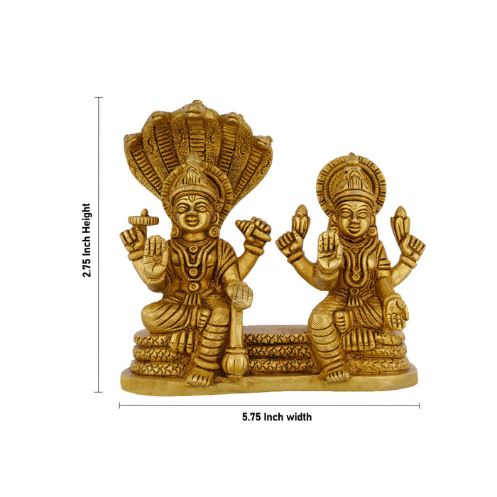 Vishnu Lakshmi Sitting on Sheshnag Murti - 2.75 x 5.75 | Brass Idol/ Vishnu Laxmi Statue For Pooja
