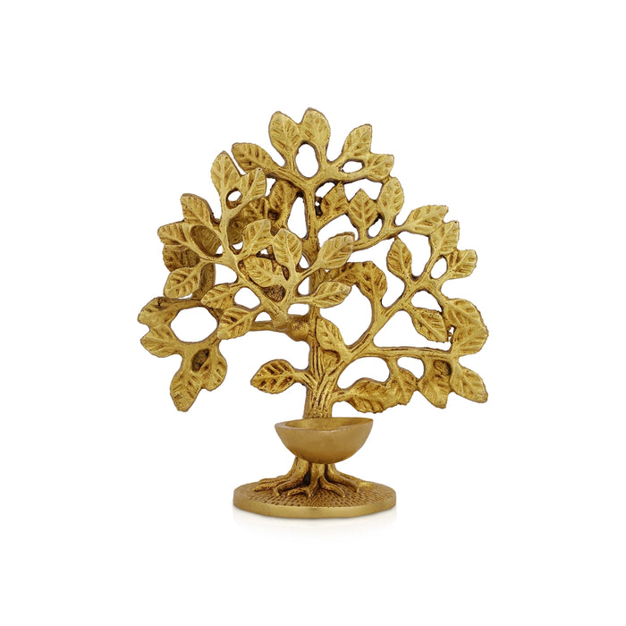 Tree With Deep - 5.75 x 4.5 Inches | Antique Brass Tree With Vilakku / Karpaga Viruksham Tree with Diya for Pooja