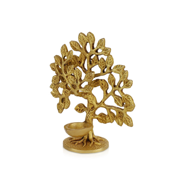 Tree With Deep - 5.75 x 4.5 Inches | Antique Brass Tree With Vilakku / Karpaga Viruksham Tree with Diya for Pooja
