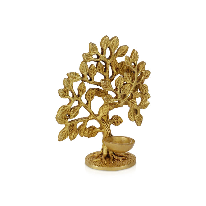Tree With Deep - 5.75 x 4.5 Inches | Antique Brass Tree With Vilakku / Karpaga Viruksham Tree with Diya for Pooja