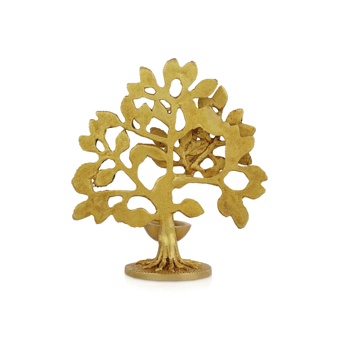 Tree With Deep - 5.75 x 4.5 Inches | Antique Brass Tree With Vilakku / Karpaga Viruksham Tree with Diya for Pooja