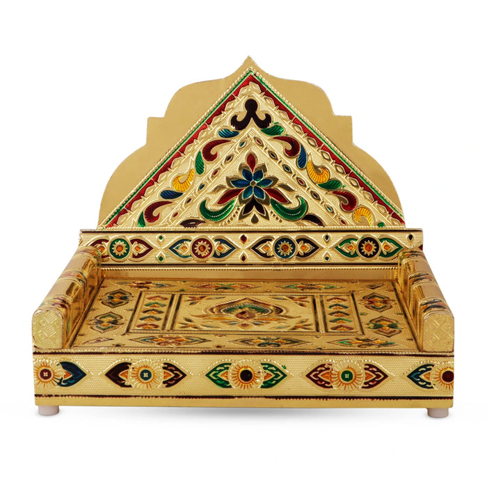 Sinhasan  - 7 x 10  Inches |  Silver & Gold Finish Aasan/ Meenakari Chowki/ Bajot for Deity - Pooja Aasan & Bajot & Pooja Mat