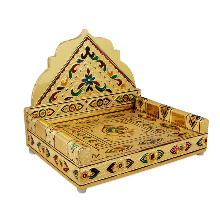 Sinhasan  - 7 x 10  Inches |  Silver & Gold Finish Aasan/ Meenakari Chowki/ Bajot for Deity - Pooja Aasan & Bajot & Pooja Mat