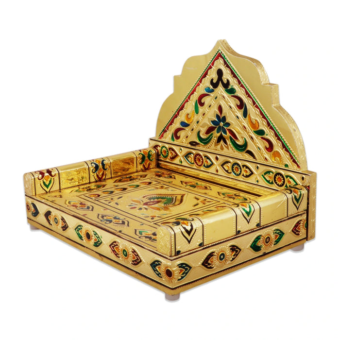 Sinhasan  - 7 x 10  Inches |  Silver & Gold Finish Aasan/ Meenakari Chowki/ Bajot for Deity - Pooja Aasan & Bajot & Pooja Mat