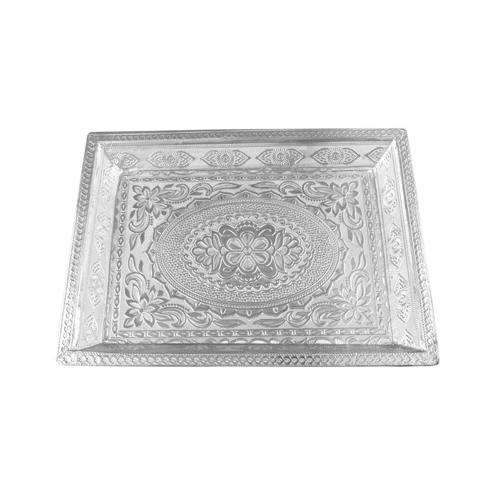 Serving Tray - 1.5 x 14 Inches | Pooja Thali/ Silver Tray/ Serving Plate/ Pooja Plate for Home - Pooja Plate & Tray