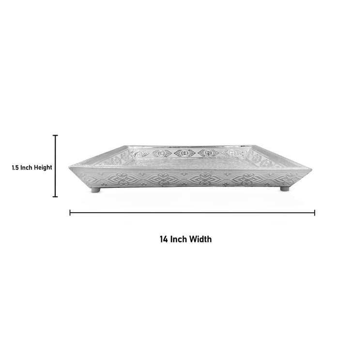Serving Tray - 1.5 x 14 Inches | Pooja Thali/ Silver Tray/ Serving Plate/ Pooja Plate for Home - Pooja Plate & Tray