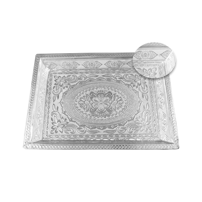 Serving Tray - 1.5 x 14 Inches | Pooja Thali/ Silver Tray/ Serving Plate/ Pooja Plate for Home - Pooja Plate & Tray