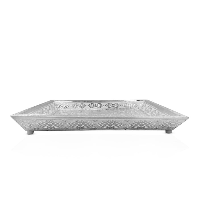 Serving Tray - 1.5 x 14 Inches | Pooja Thali/ Silver Tray/ Serving Plate/ Pooja Plate for Home - Pooja Plate & Tray