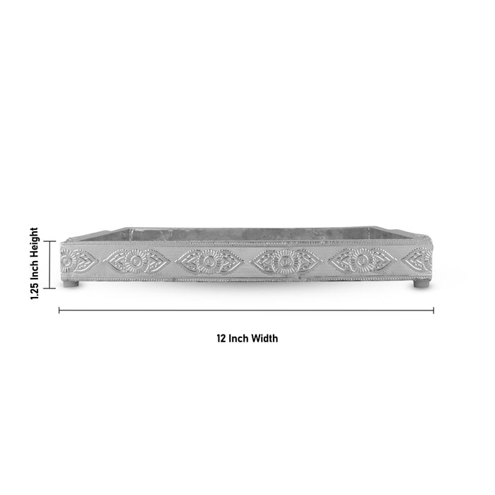 Serving Tray - 1.25 x 12 Inches |  Silver & Gold Finish/ Aluminium Pooja Plate/ Meenakari Thali Plate for Home - Pooja Plate & Tray