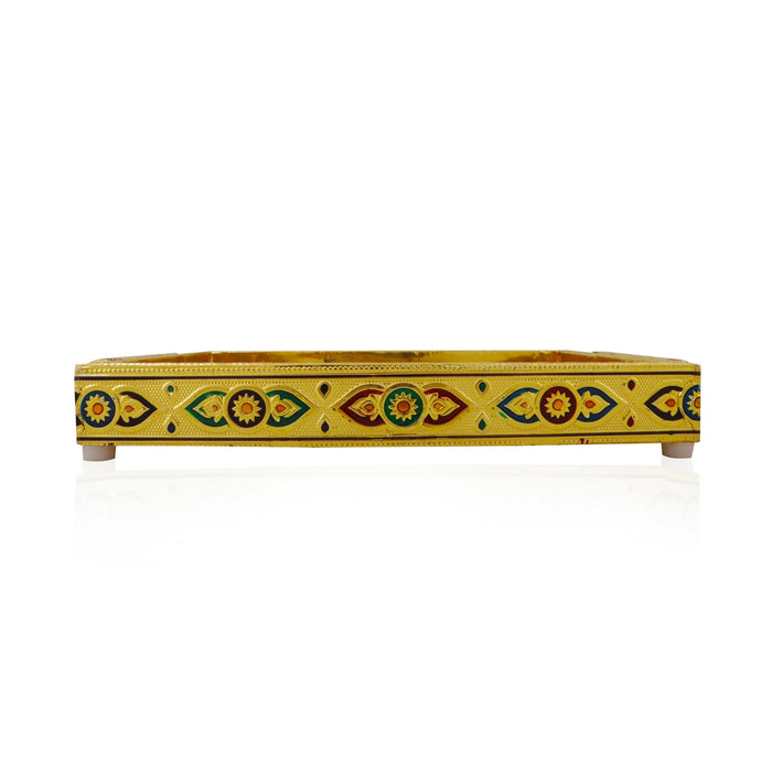Serving Tray  - 7 x 10 Inches |  Silver & Gold Finish/ Aluminium Pooja Plate/ Meenakari Thali Plate for Home - Pooja Plate & Tray