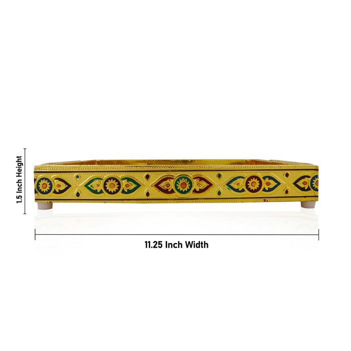 Serving Tray  - 7 x 10 Inches |  Silver & Gold Finish/ Aluminium Pooja Plate/ Meenakari Thali Plate for Home - Pooja Plate & Tray
