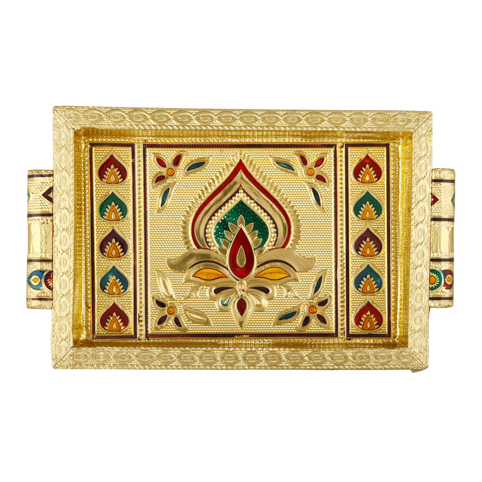 Choky Tray - 1.5 x 6 x 4 Inches | Meenakari Serving Tray/ Gold Polish Plate for Home - Pooja Plate & Tray