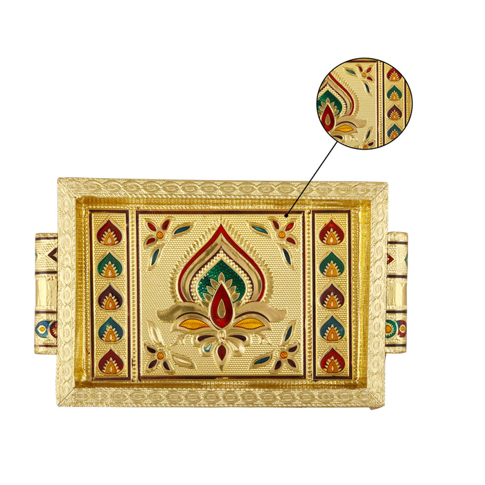 Choky Tray - 1.5 x 6 x 4 Inches | Meenakari Serving Tray/ Gold Polish Plate for Home - Pooja Plate & Tray