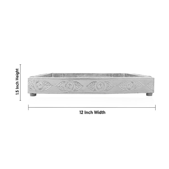 Serving Tray  - 7.1 x 10 Inches |  Silver & Gold Finish/ Aluminium Pooja Plate/ Meenakari Thali Plate for Home - Pooja Plate & Tray
