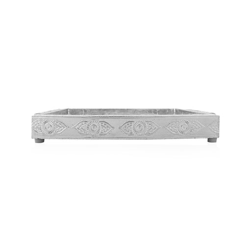 Serving Tray  - 7.1 x 10 Inches |  Silver & Gold Finish/ Aluminium Pooja Plate/ Meenakari Thali Plate for Home - Pooja Plate & Tray