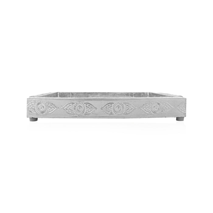 Serving Tray  - 7.1 x 10 Inches |  Silver & Gold Finish/ Aluminium Pooja Plate/ Meenakari Thali Plate for Home - Pooja Plate & Tray