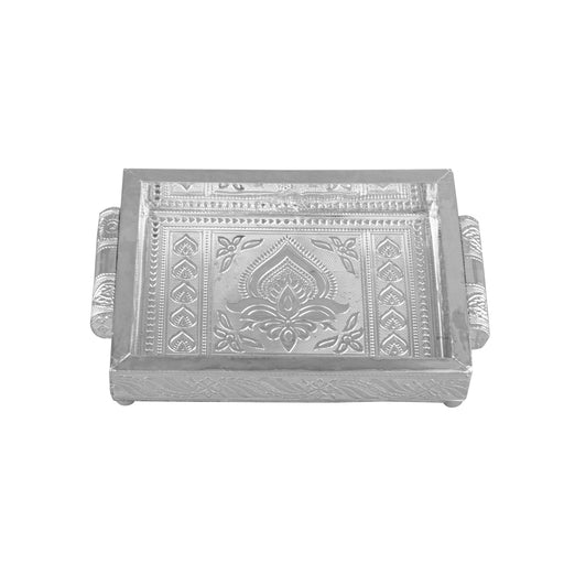 Serving Tray  - 1.5 x 8.75 Inches |  Silver & Gold Finish/ Aluminium Pooja Plate/ Meenakari Thali Plate for Home - Pooja Plate & Tray