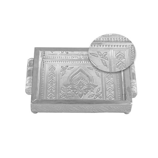 Serving Tray  - 1.5 x 8.75 Inches |  Silver & Gold Finish/ Aluminium Pooja Plate/ Meenakari Thali Plate for Home - Pooja Plate & Tray