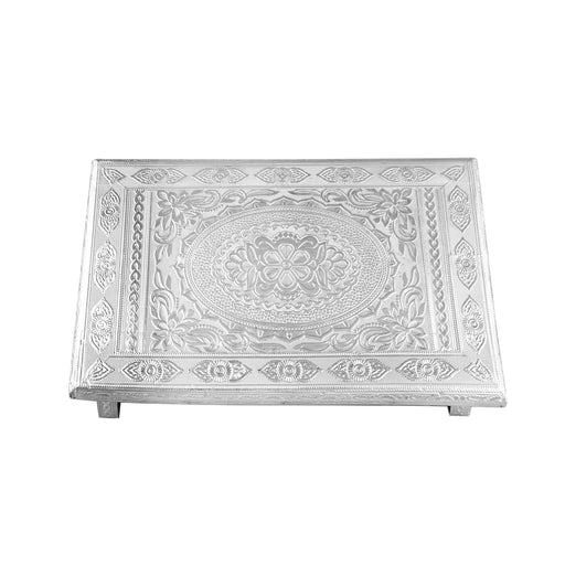 Bajot - 3 x 15 x 10 Inches | Silver Polish Chowki/ Manai Palagai for Pooja/ 1.340 Kgs Approx - Pooja Aasan & Bajot & Pooja Mat