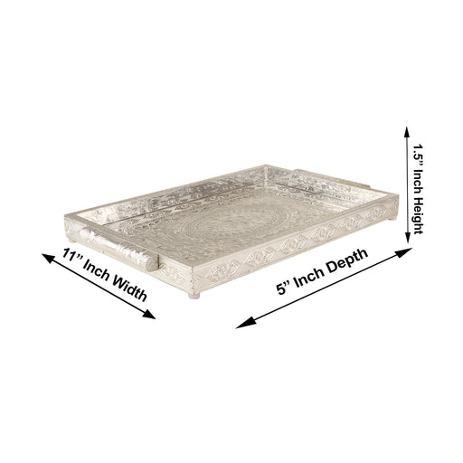 Serving Tray  - 11 x 16 Inches |  Silver & Gold Finish/ Aluminium Pooja Plate/ Meenakari Thali Plate for Home - Pooja Plate & Tray