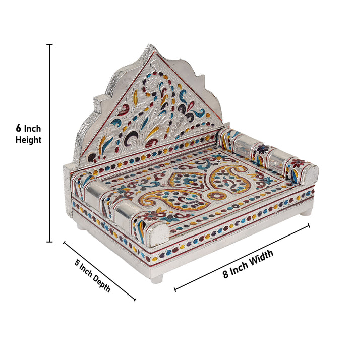 Sinhasan  - 8 x 5  Inches |  Silver & Gold Finish Aasan/ Meenakari Chowki/ Bajot for Deity - Pooja Aasan & Bajot & Pooja Mat