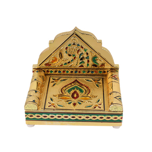 Sinhasan  - 5 x 6 Inches |  Silver & Gold Finish Aasan/ Meenakari Chowki/ Bajot for Deity - Pooja Aasan & Bajot & Pooja Mat