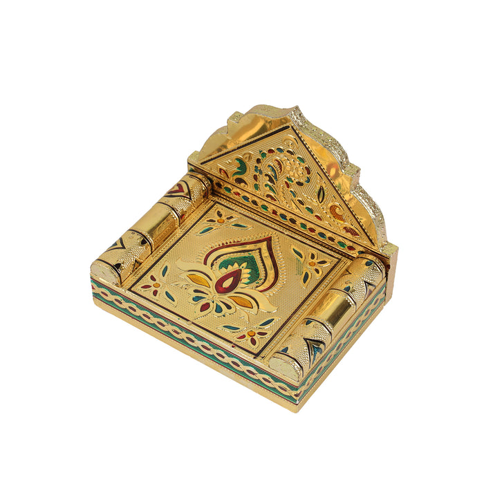 Sinhasan  - 5 x 6 Inches |  Silver & Gold Finish Aasan/ Meenakari Chowki/ Bajot for Deity - Pooja Aasan & Bajot & Pooja Mat