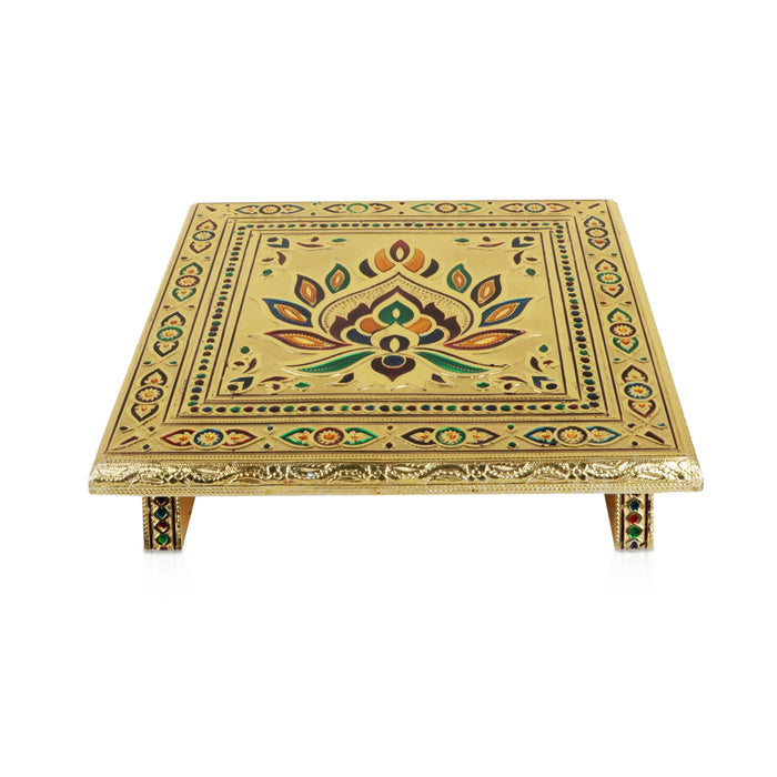 Bajot  - 12 x 12 Inches |  Chowki/ Silver & Gold Finish Manai/ Patla for Pooja - Pooja Aasan & Bajot & Pooja Mat