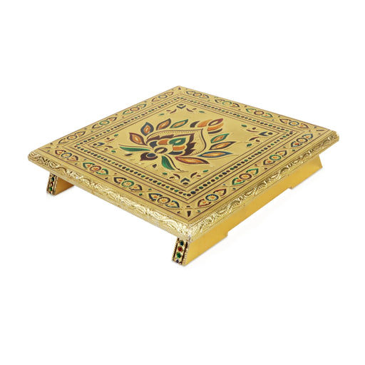 Bajot  - 12 x 12 Inches |  Chowki/ Silver & Gold Finish Manai/ Patla for Pooja - Pooja Aasan & Bajot & Pooja Mat
