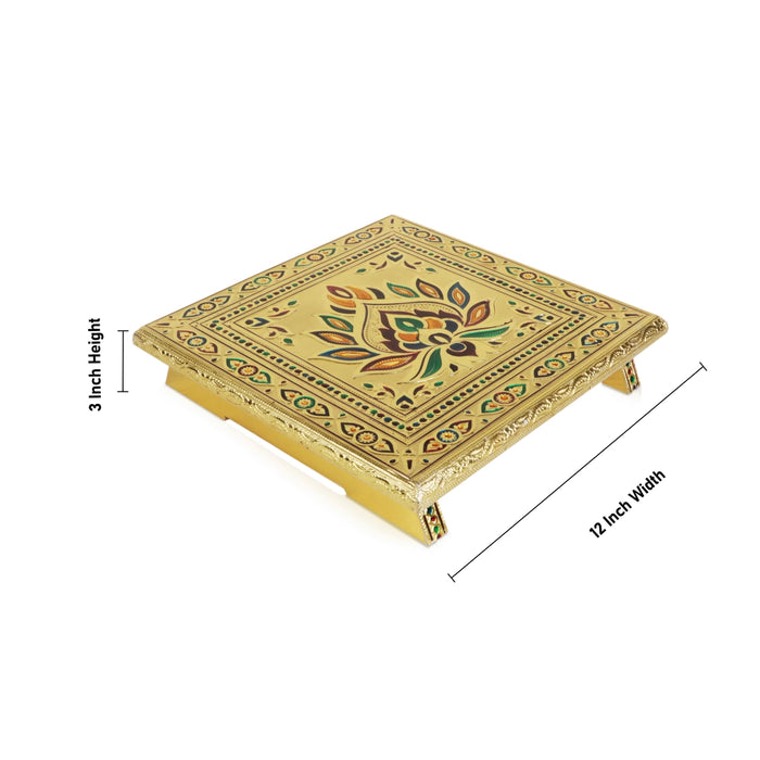 Bajot  - 12 x 12 Inches |  Chowki/ Silver & Gold Finish Manai/ Patla for Pooja - Pooja Aasan & Bajot & Pooja Mat