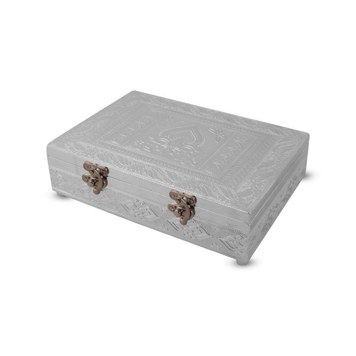 Pooja Box - 7 x 10 Inches | Storage Box/ Silver & Gold Finish Box/ Jewellery Box for Home