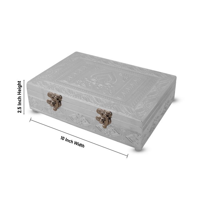 Pooja Box - 7 x 10 Inches | Storage Box/ Silver & Gold Finish Box/ Jewellery Box for Home