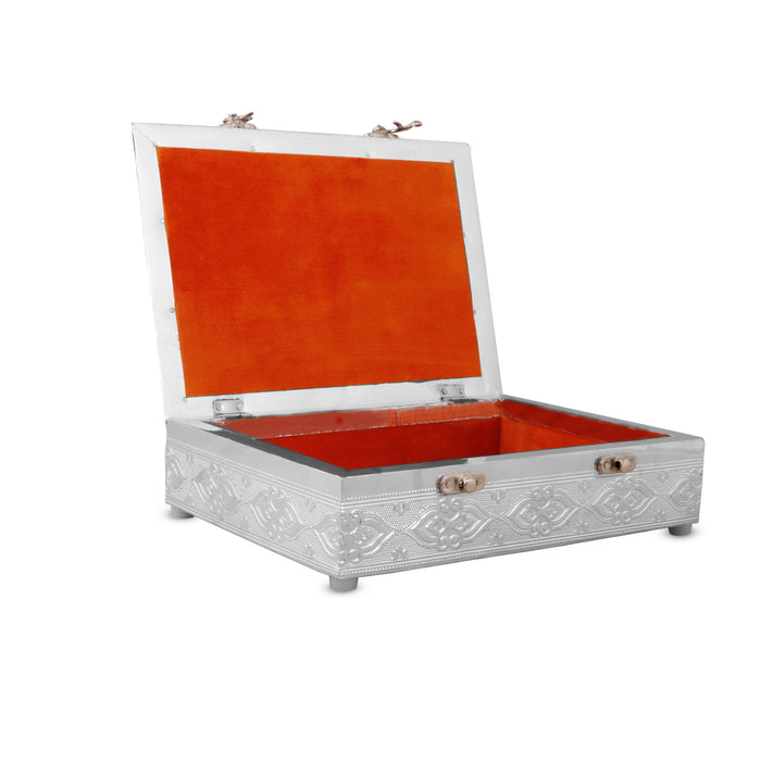 Pooja Box - 7 x 10 Inches | Storage Box/ Silver & Gold Finish Box/ Jewellery Box for Home