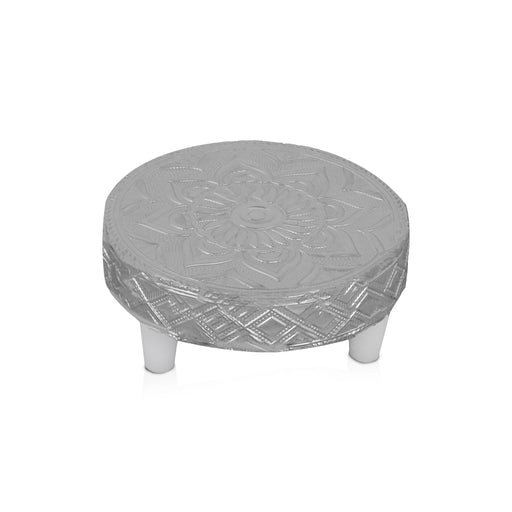 Pooja Chowki Set - 1.5 x 3.5 Inches | 6 Pcs/ Silver Polish Bajot/ Round Shape Patla for Pooja - Pooja Aasan & Bajot & Pooja Mat