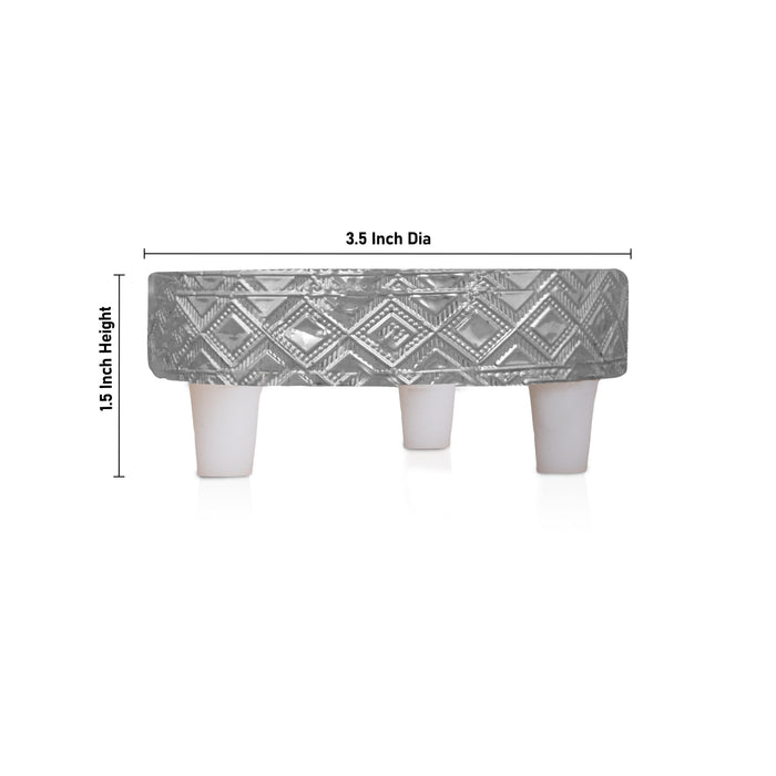 Patla Set - 1.5 x 3 Inches | 6 Pcs/ Round Silver Polish Chowki/ Manai Palagai for Pooja - Pooja Aasan & Bajot & Pooja Mat