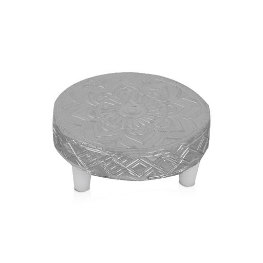 Patla Set - 1.5 x 3 Inches | 6 Pcs/ Round Silver Polish Chowki/ Manai Palagai for Pooja - Pooja Aasan & Bajot & Pooja Mat