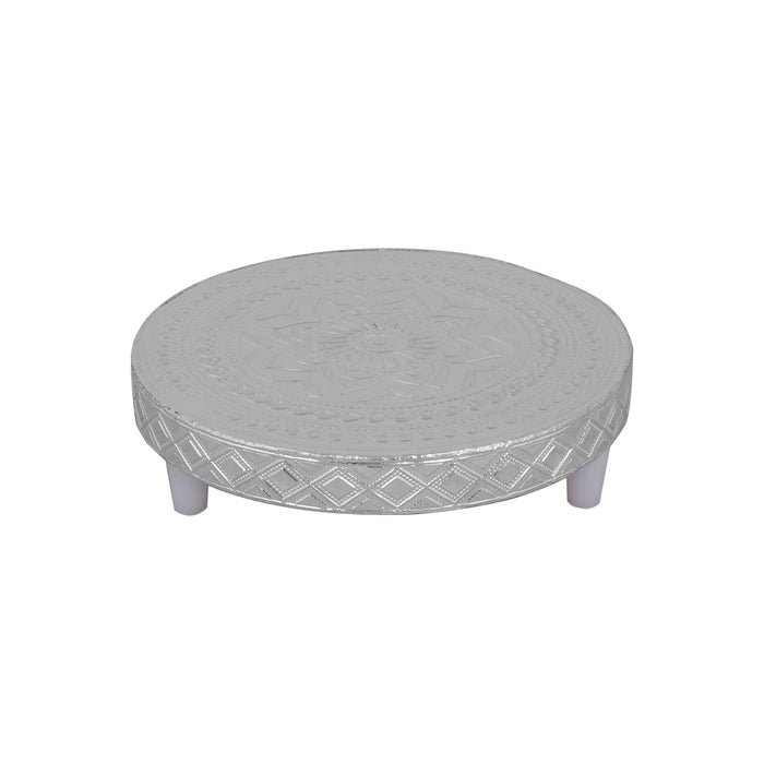 Pooja Chowki Pair - 1.5 x 5.5 Inches | 2 Pcs/ Wooden Bajot/ Silver Polish Patla for Pooja - Pooja Aasan & Bajot & Pooja Mat