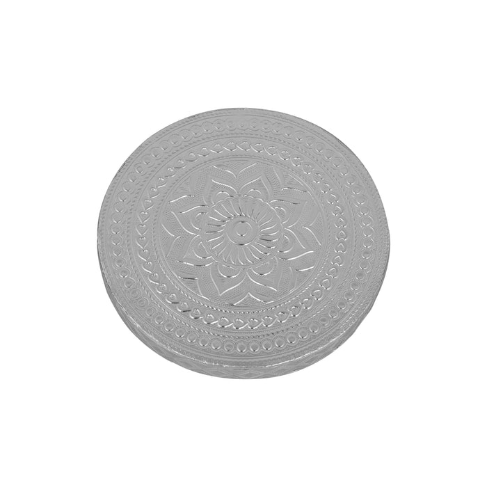 Pooja Chowki Pair - 1.5 x 5.5 Inches | 2 Pcs/ Wooden Bajot/ Silver Polish Patla for Pooja - Pooja Aasan & Bajot & Pooja Mat