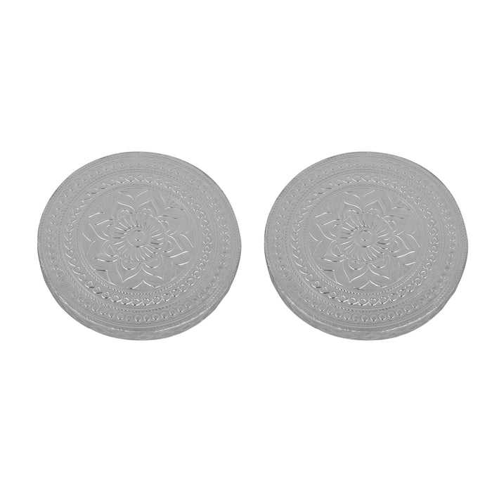 Pooja Chowki Pair - 1.5 x 5.5 Inches | 2 Pcs/ Wooden Bajot/ Silver Polish Patla for Pooja - Pooja Aasan & Bajot & Pooja Mat