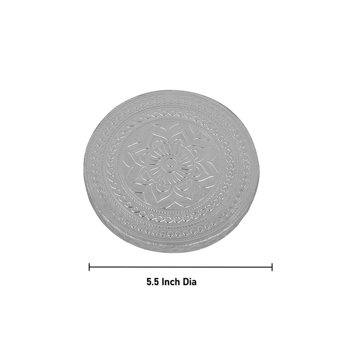 Pooja Chowki Pair - 1.5 x 5.5 Inches | 2 Pcs/ Wooden Bajot/ Silver Polish Patla for Pooja - Pooja Aasan & Bajot & Pooja Mat