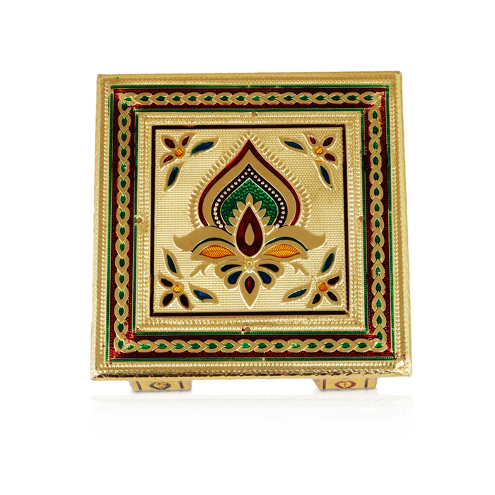 Bajot - 4 x 9 Inches | Silver & Gold Finish Manai/ Patla/ Meenakari Chowki for Pooja - Pooja Aasan & Bajot & Pooja Mat