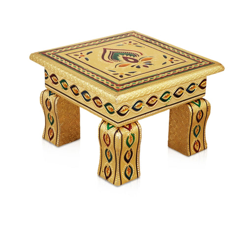 Bajot - 4 x 9 Inches | Silver & Gold Finish Manai/ Patla/ Meenakari Chowki for Pooja - Pooja Aasan & Bajot & Pooja Mat
