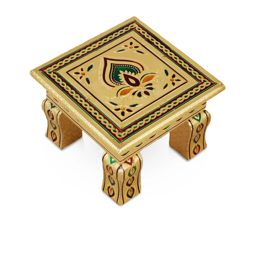 Bajot - 4 x 9 Inches | Silver & Gold Finish Manai/ Patla/ Meenakari Chowki for Pooja - Pooja Aasan & Bajot & Pooja Mat