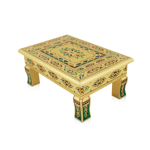 Bajot - 8 x 12 Inches | Silver & Gold Finish Manai/ Patla/ Meenakari Chowki for Pooja - Pooja Aasan & Bajot & Pooja Mat